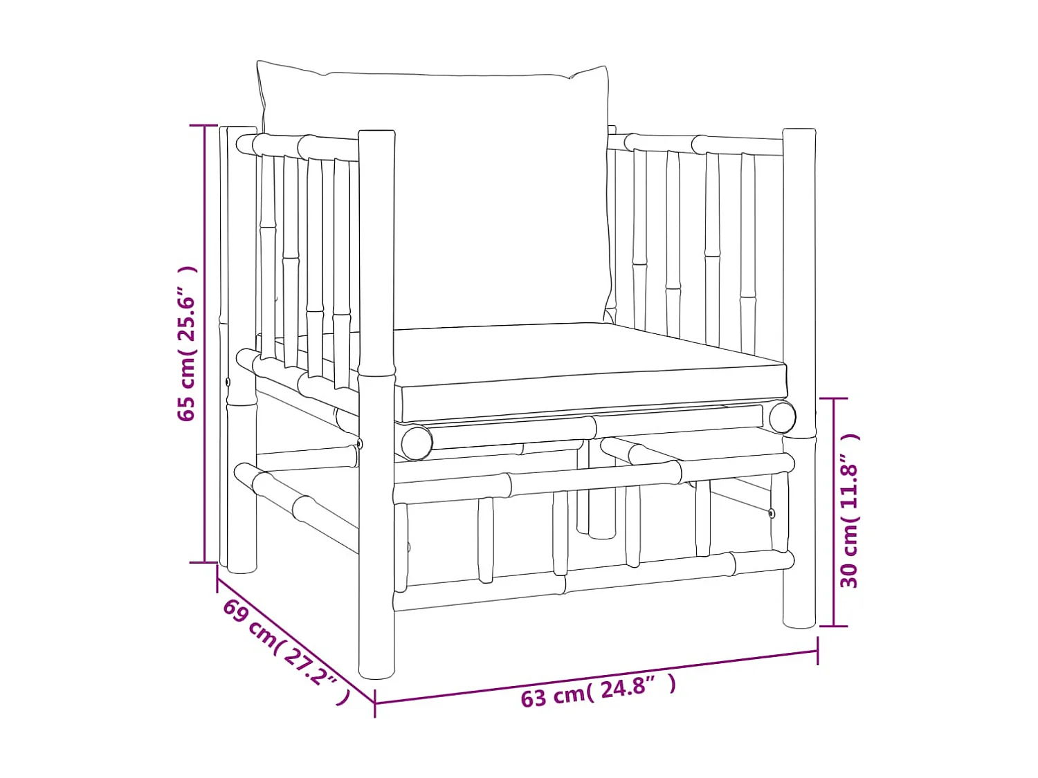 Salon de jardin 7 pcs avec coussins blanc crème bambou