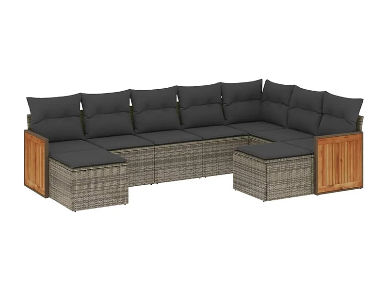 Salon de jardin 9 pcs avec coussins gris résine tressée