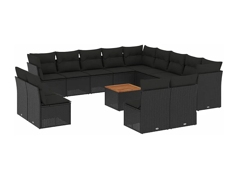 Salon de jardin avec coussins 14 pcs noir résine tressée