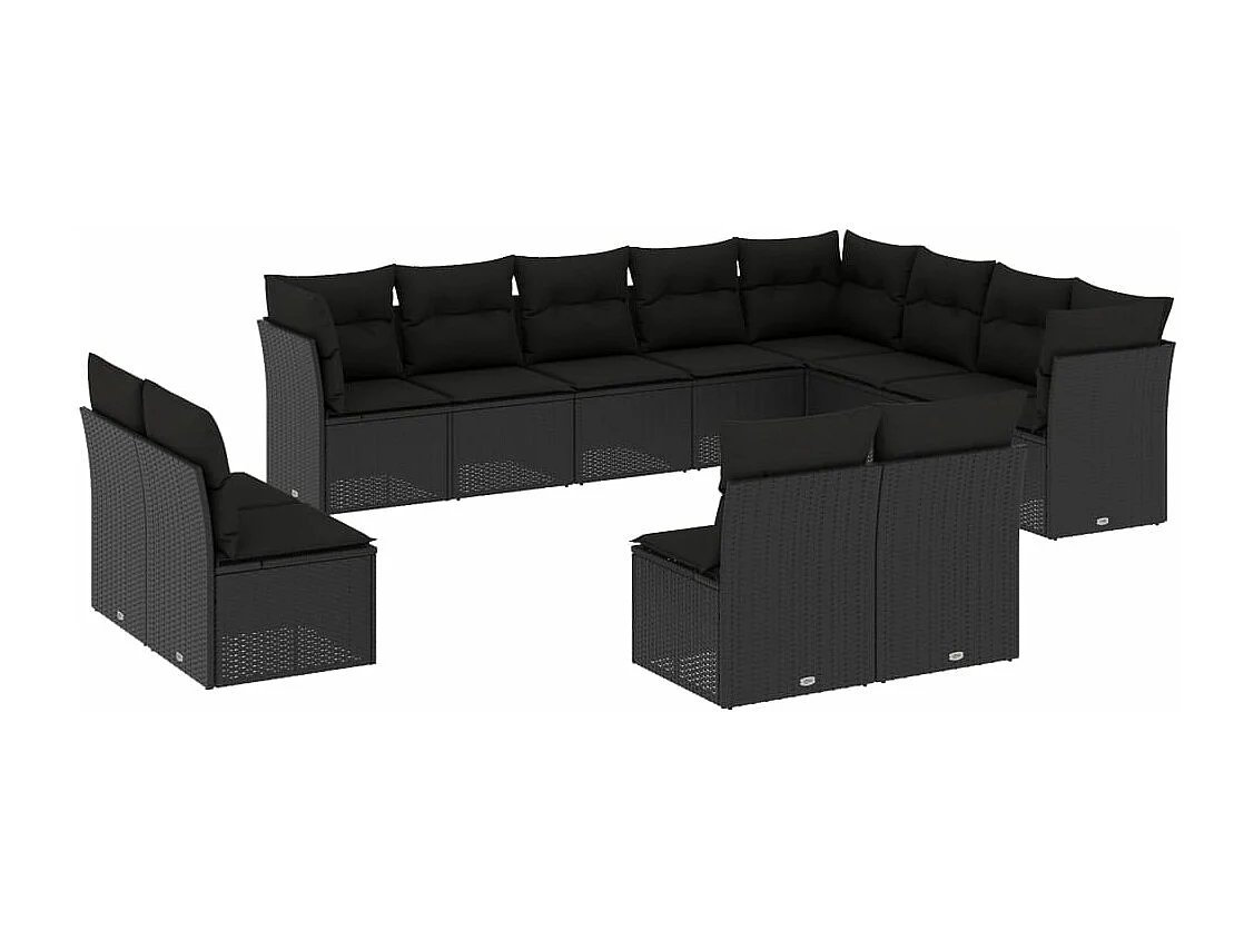 Set de sofás de jardín 12 piezas cojines ratán sintético negro
