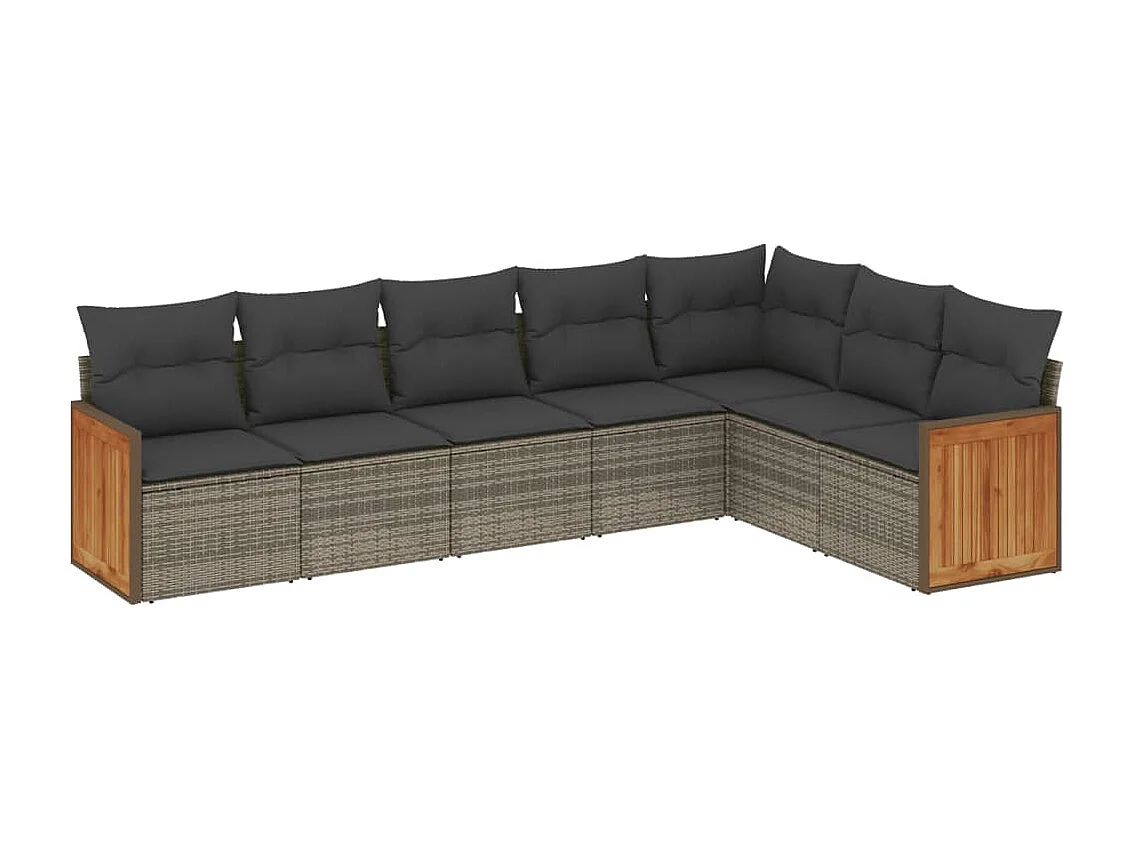 Salon de jardin avec coussins 7 pcs gris résine tressée