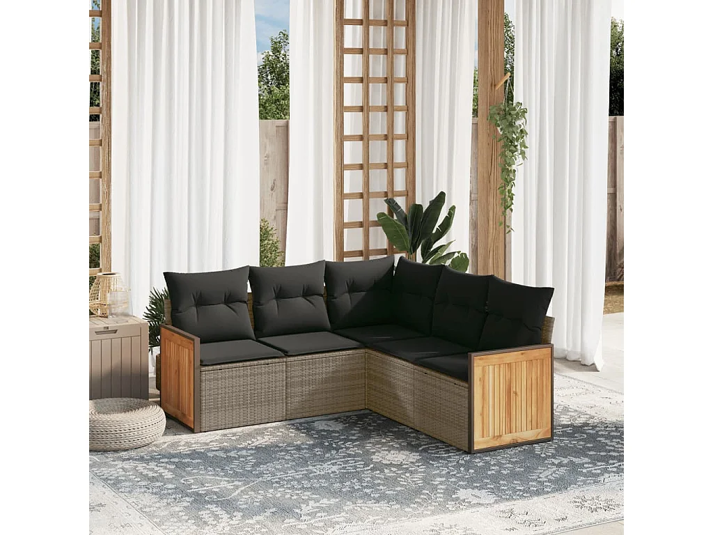 Salon de jardin 5 pcs avec coussins gris résine tressée