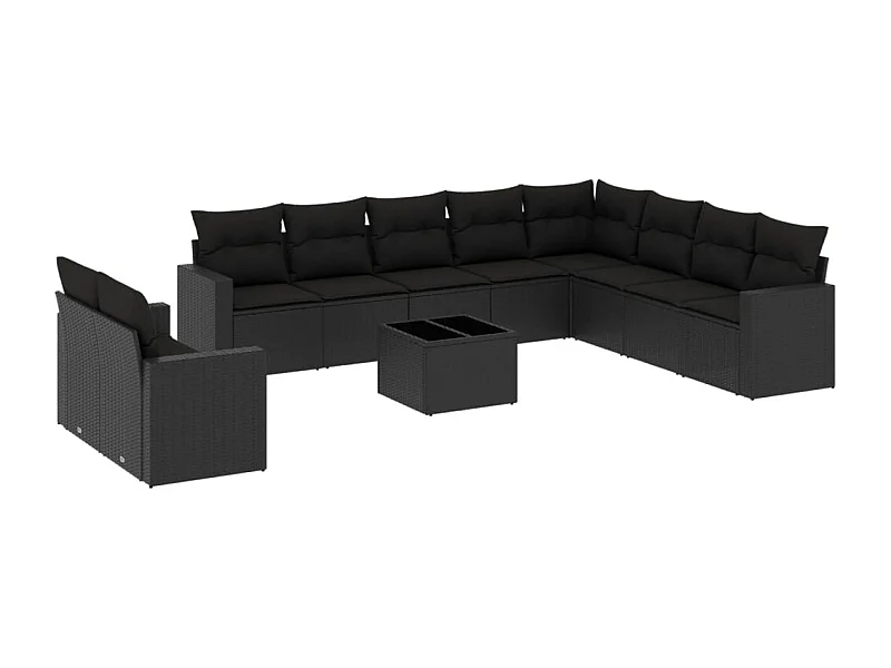 Salon de jardin 11 pcs avec coussins noir résine tressée