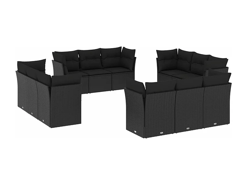 Salon de jardin 12 pcs avec coussins noir résine tressée