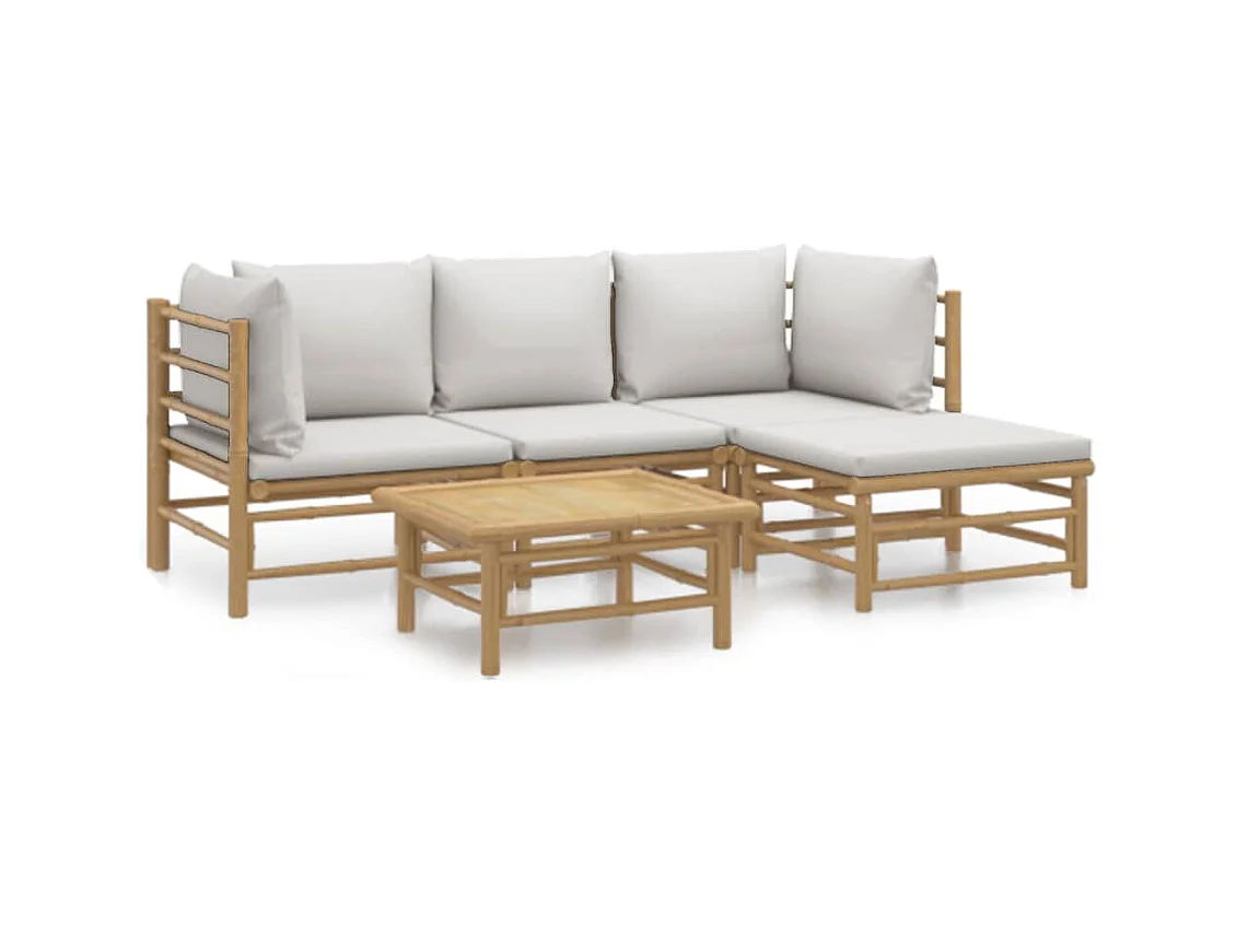 Salon de jardin 5 pcs avec coussins gris clair bambou
