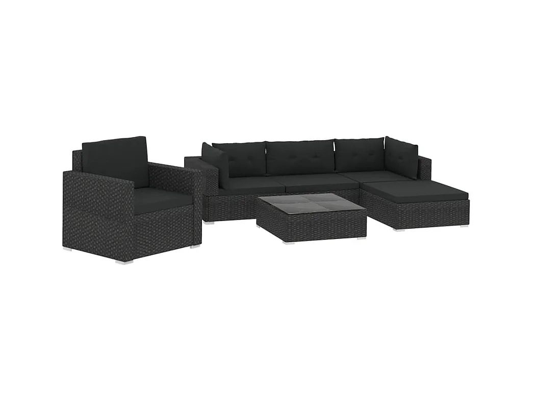 Salon de jardin 6 pcs avec coussins Résine tressée Noir