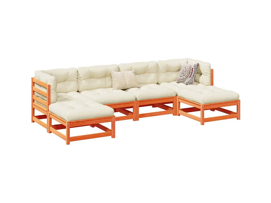 Salon de jardin 6 pcs avec coussins cire marron bois pin massif