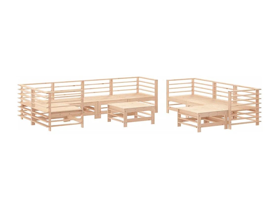 Salon de jardin 10 pcs avec coussins bois massif