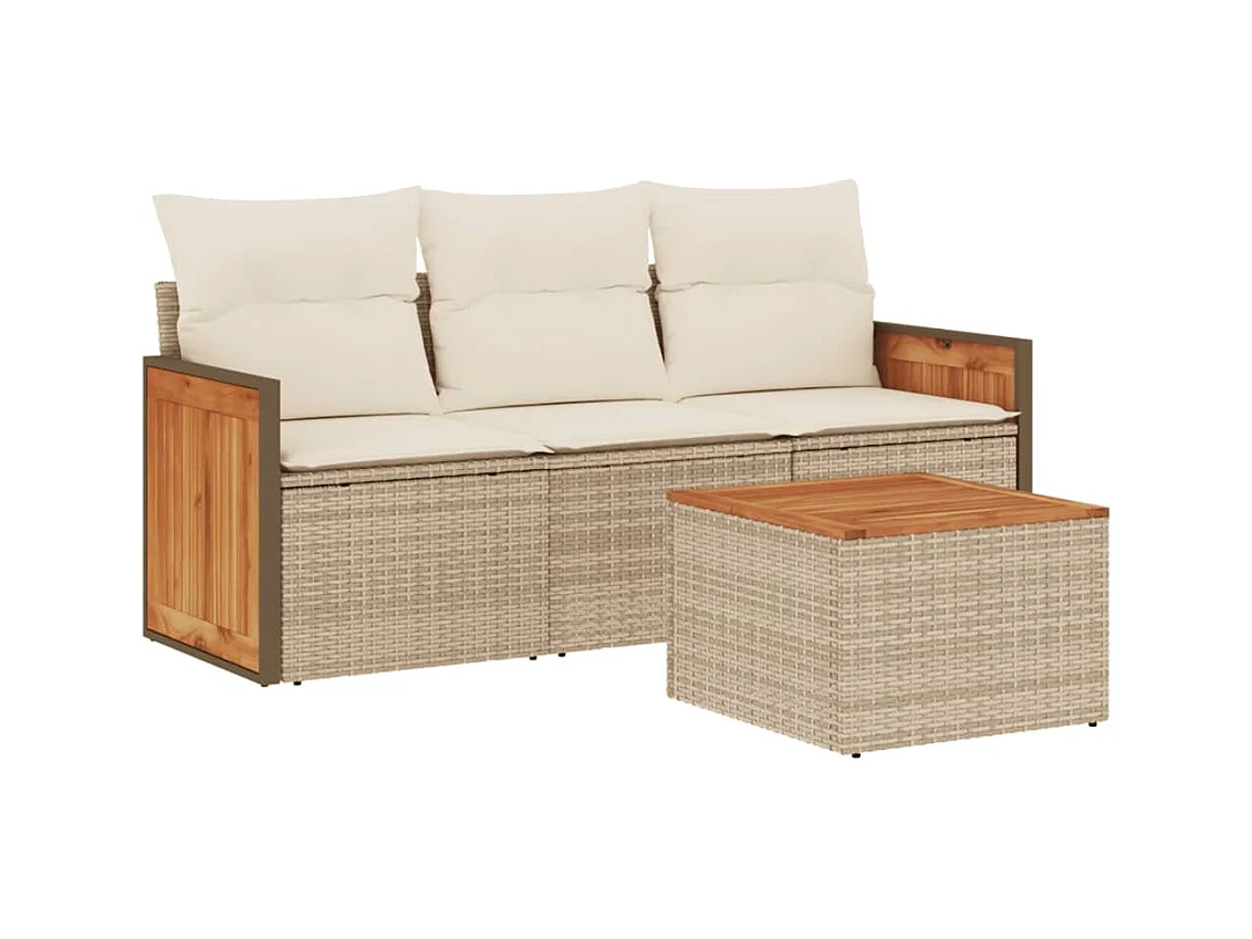 Salon de jardin avec coussins 4 pcs beige résine tressée