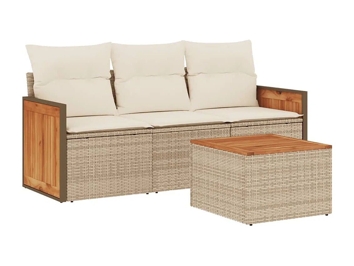 Salon de jardin avec coussins 4 pcs beige résine tressée
