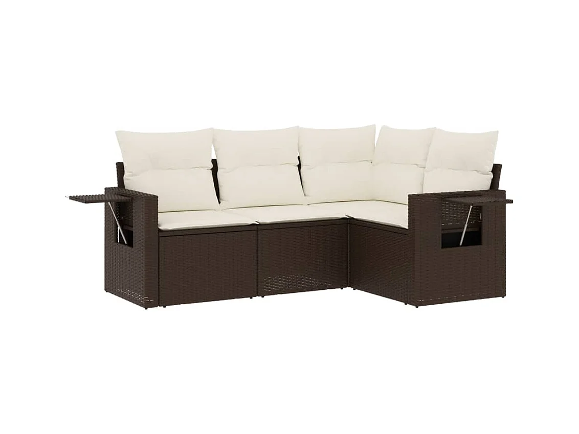 Salon de jardin 4 pcs avec coussins marron résine tressée