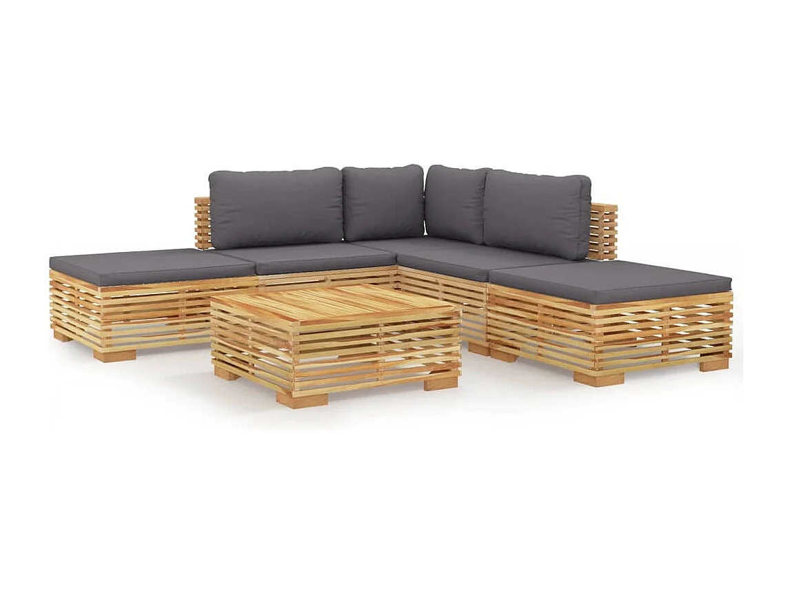 Salon de jardin 6 pcs avec coussins Bois de teck solide
