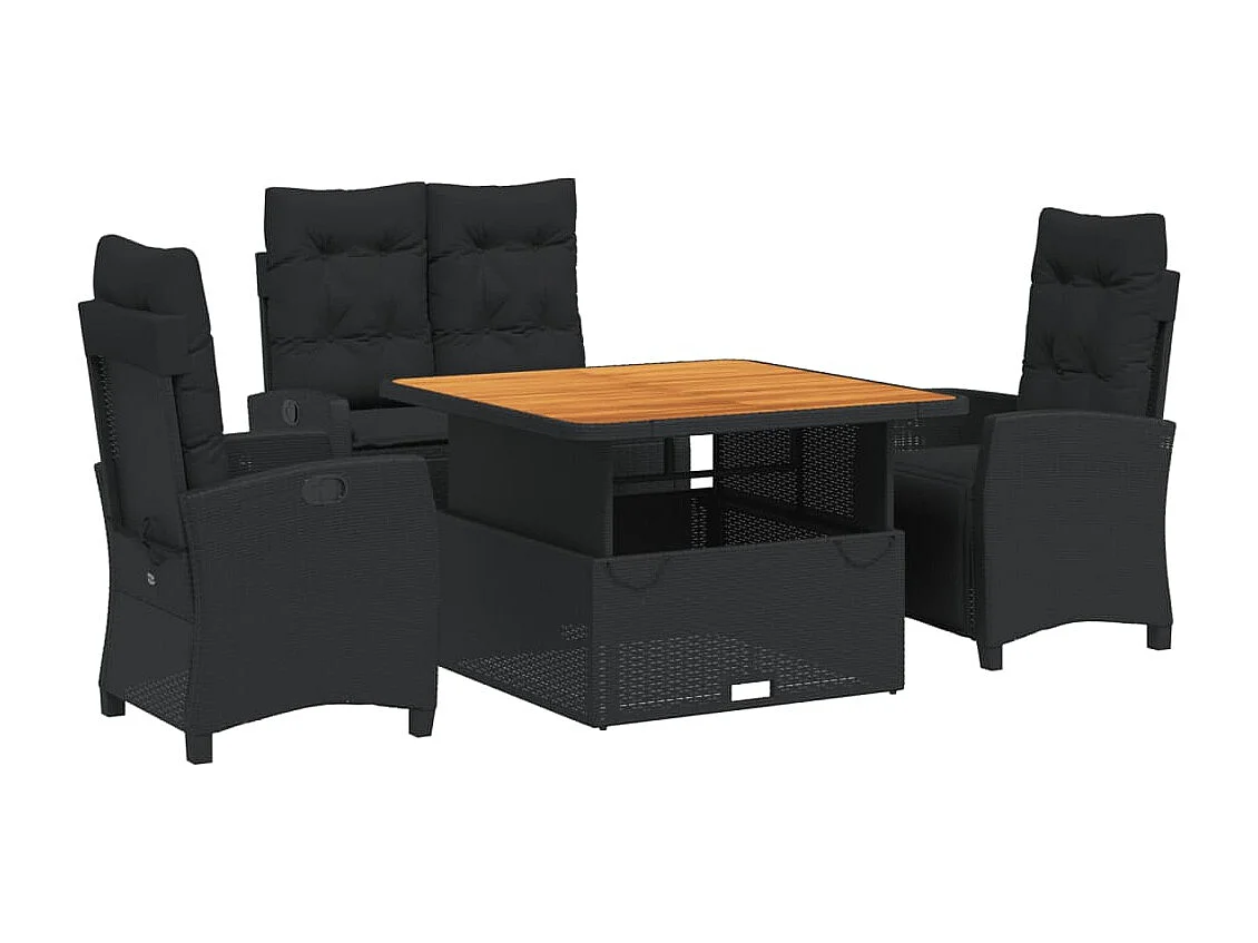 Ensemble à manger de jardin 4 pcs avec coussins noir