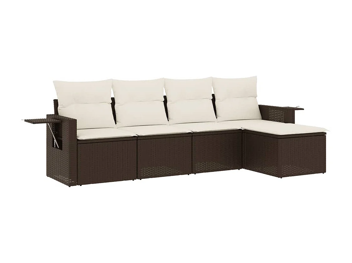 Salon de jardin avec coussins 5 pcs marron résine tressée