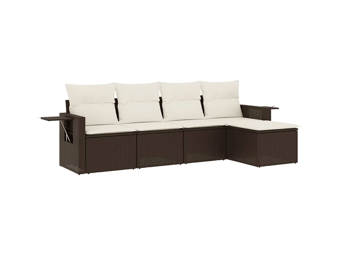 Salon de jardin avec coussins 5 pcs marron résine tressée
