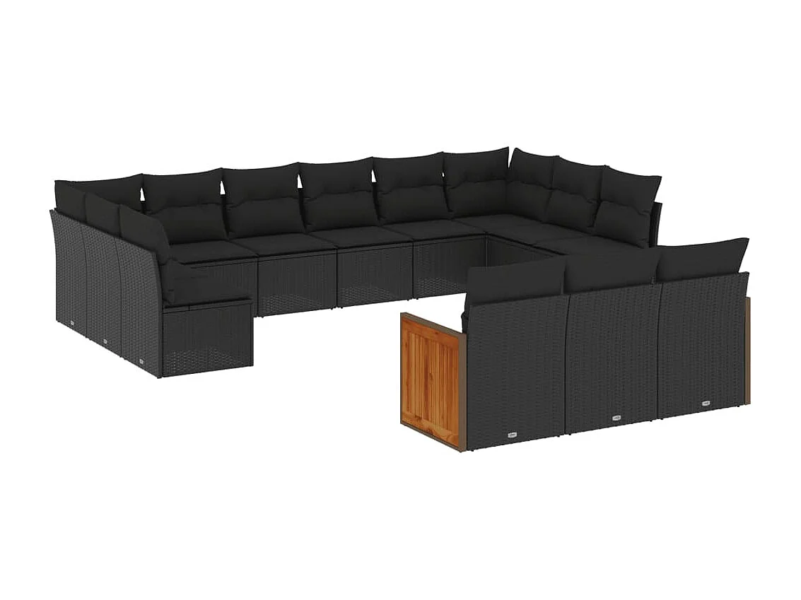 Salon de jardin avec coussins 13 pcs noir résine tressée