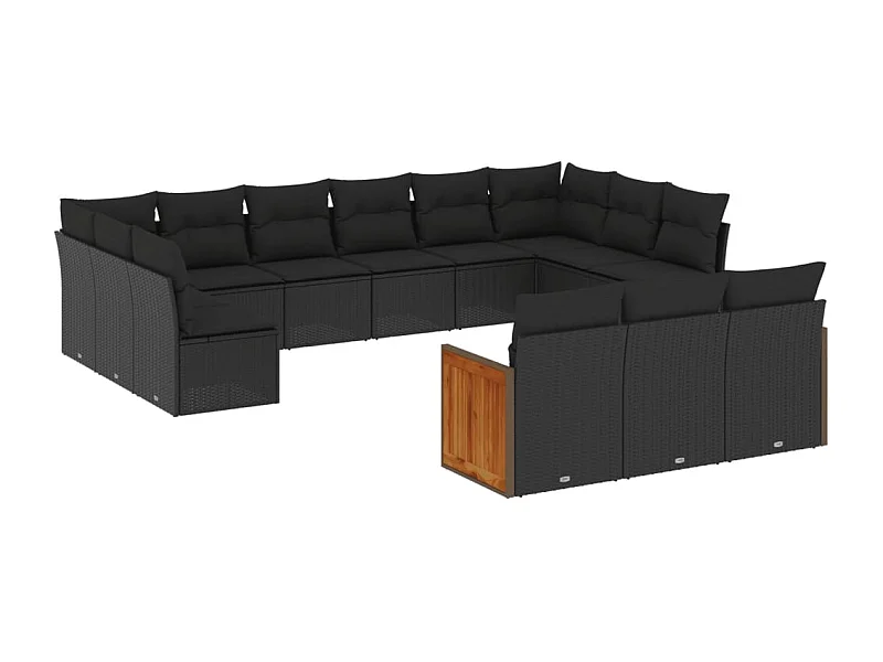 Salon de jardin avec coussins 13 pcs noir résine tressée