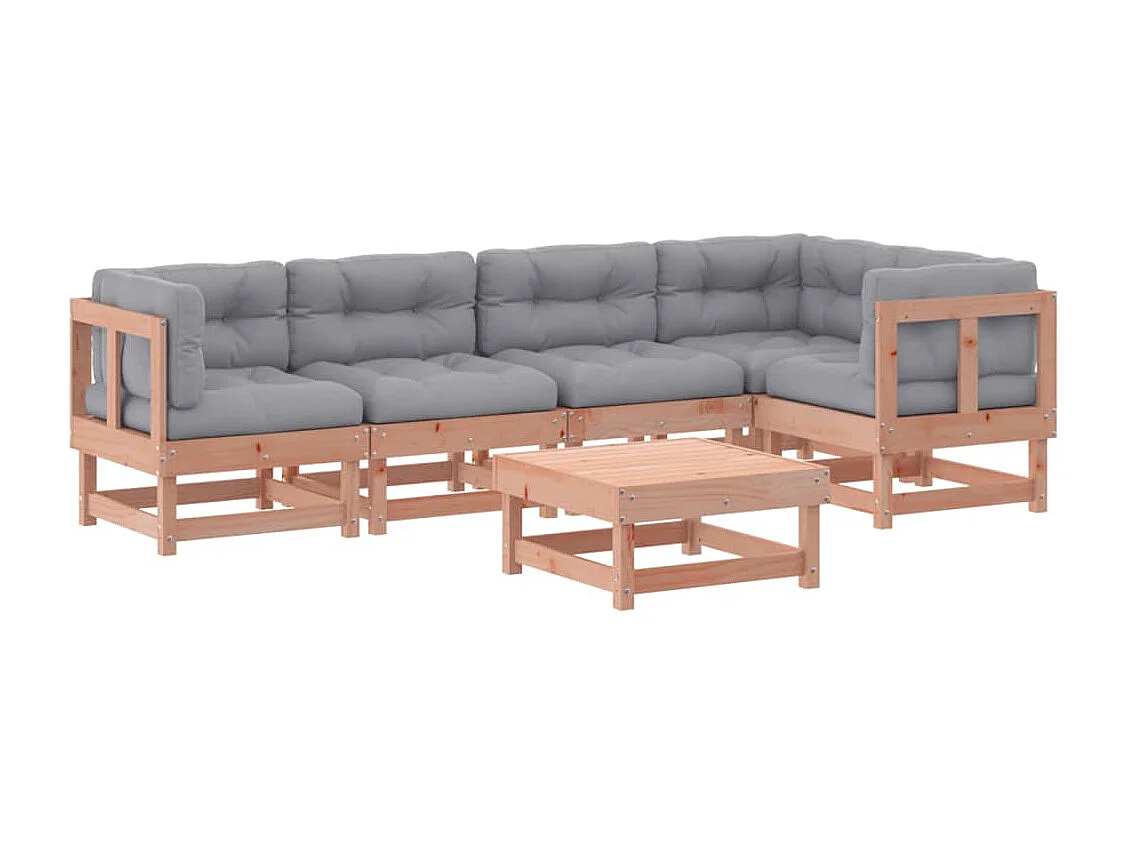 Salon de jardin 6 pcs avec coussins bois massif Douglas