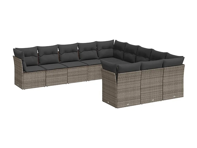 Salon de jardin 11 pcs avec coussins gris résine tressée