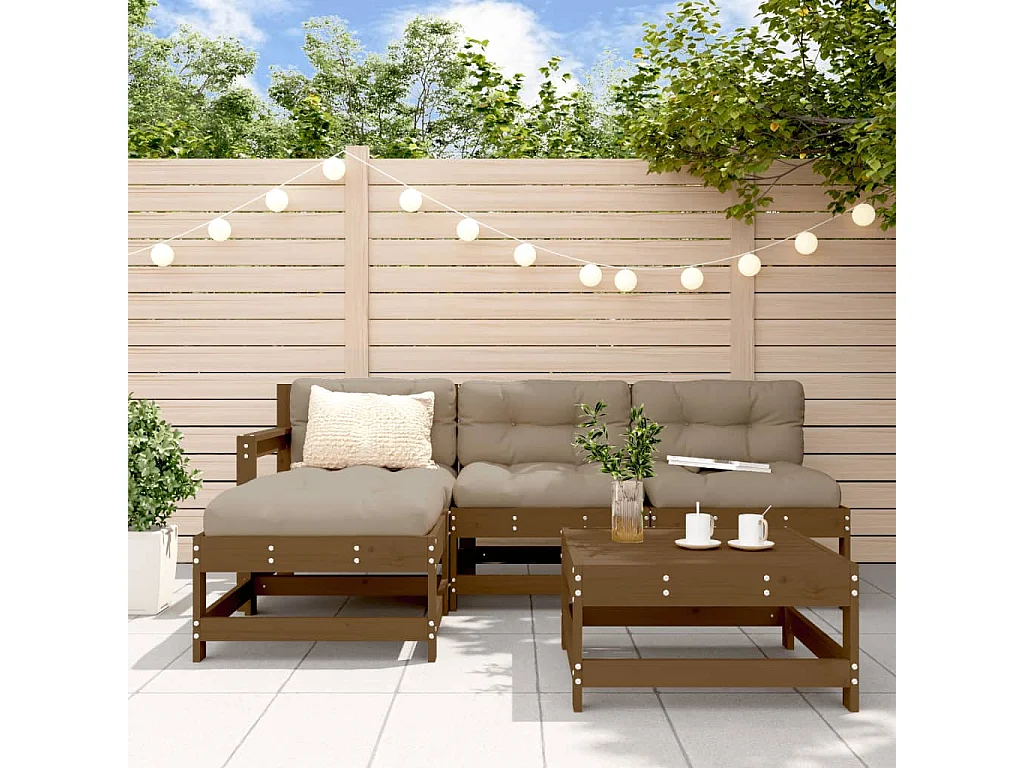 vidaXL Juego muebles jardín 5 pzas y cojines madera maciza marrón miel