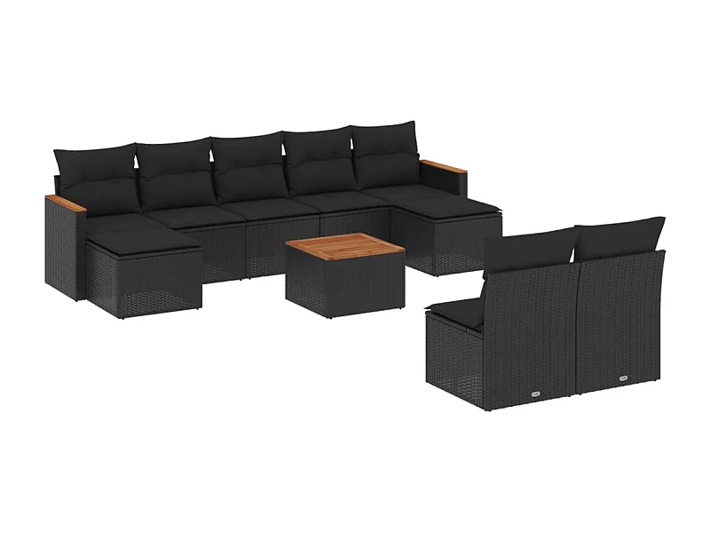 Salon de jardin 10 pcs avec coussins noir résine tressée