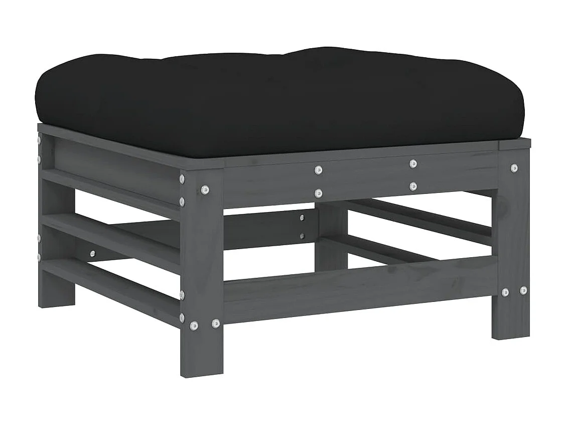 Salon de jardin 7 pcs avec coussins gris bois massif