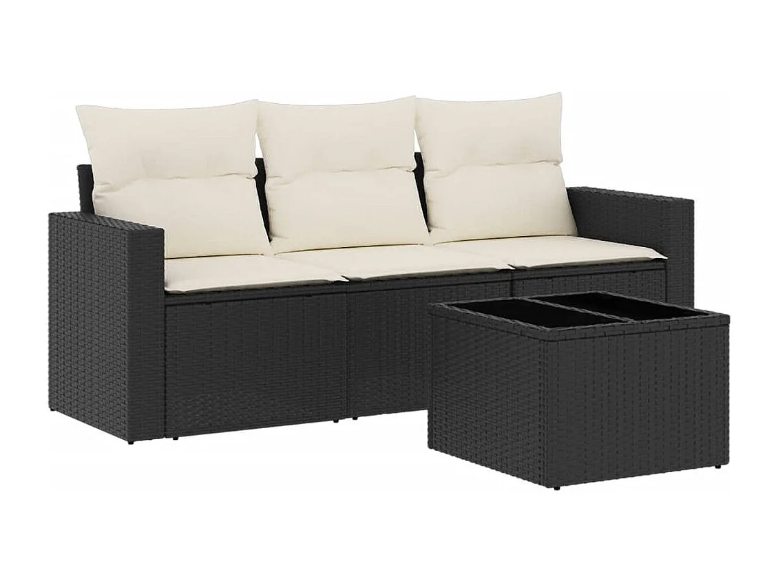 Salon de jardin 4 pcs avec coussins noir résine tressée