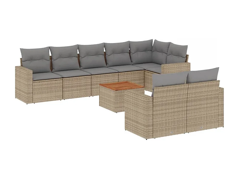 Salon de jardin avec coussins 9 pcs beige résine tressée