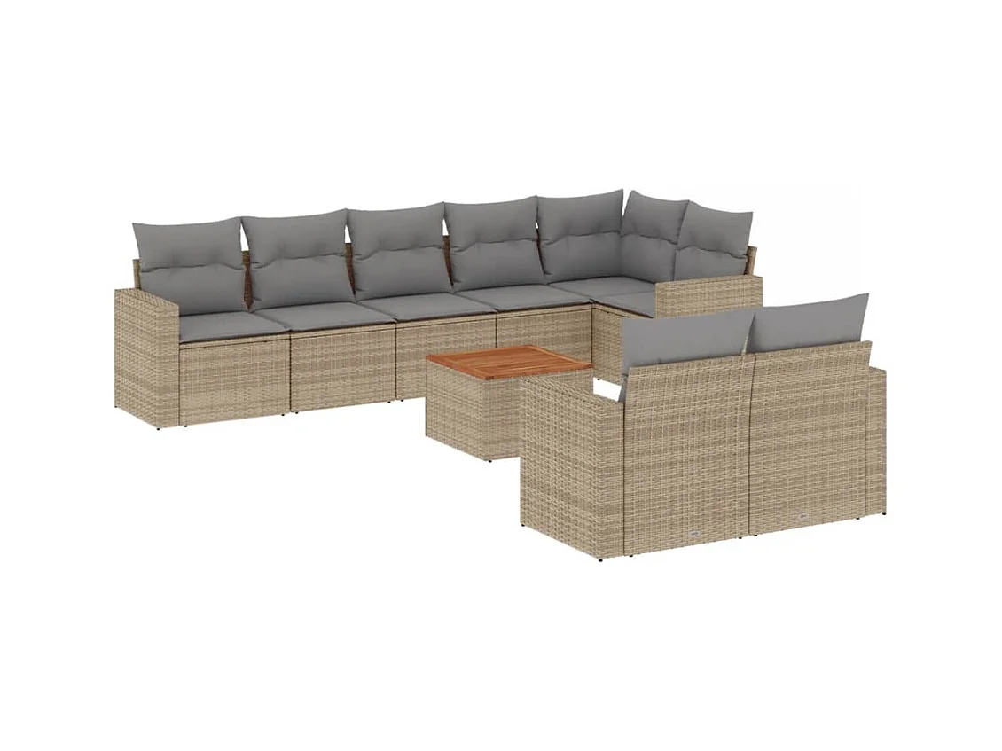 Salon de jardin avec coussins 9 pcs beige résine tressée