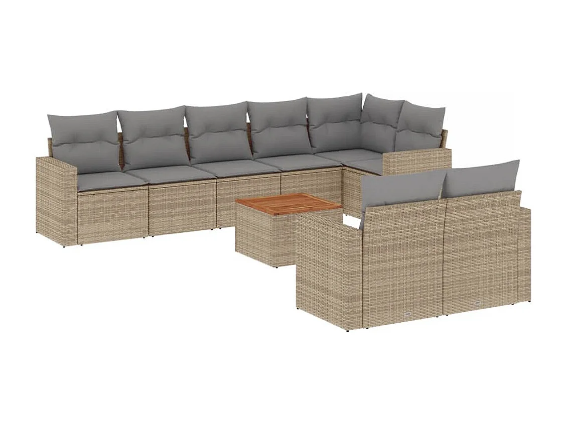 Salon de jardin avec coussins 9 pcs beige résine tressée