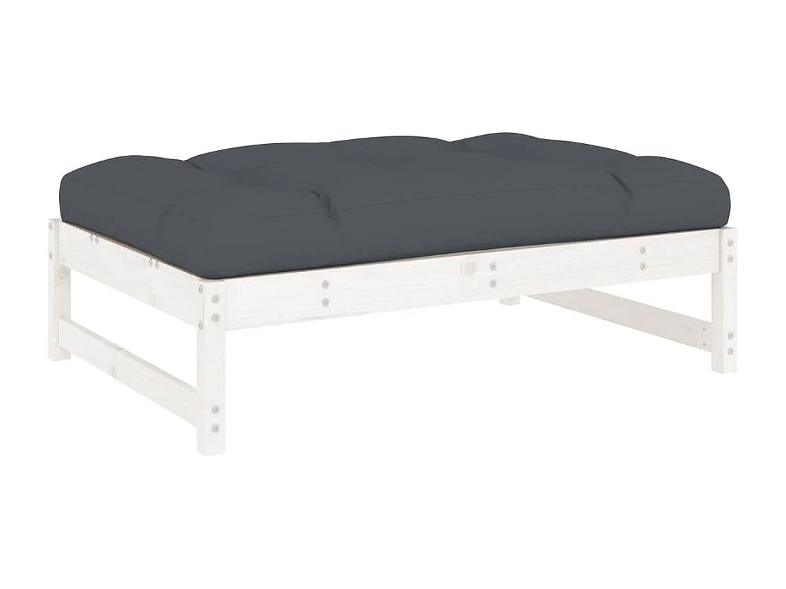 Salon de jardin 2 pcs avec coussins blanc bois massif