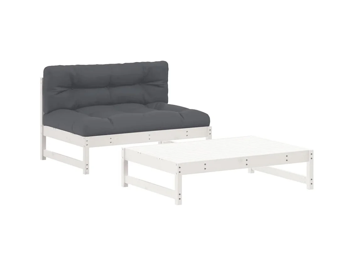 Salon de jardin 2 pcs avec coussins blanc bois massif