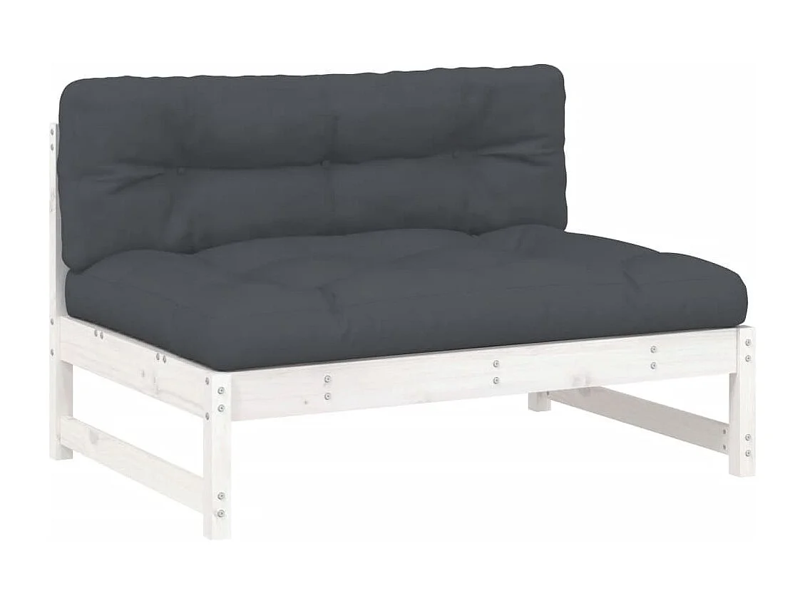 Salon de jardin 2 pcs avec coussins blanc bois massif