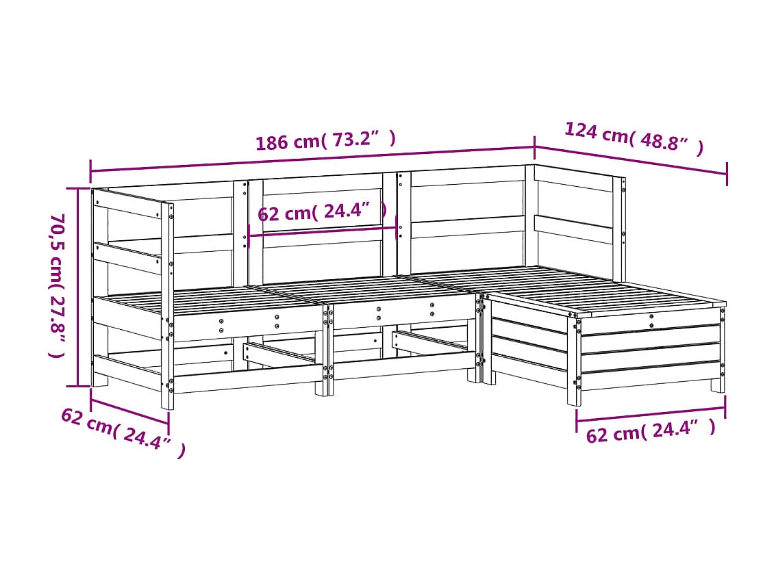 Salon de jardin 4 pcs bois de pin imprégné