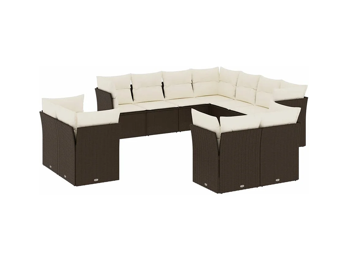 Salon de jardin et coussins 11 pcs marron résine tressée