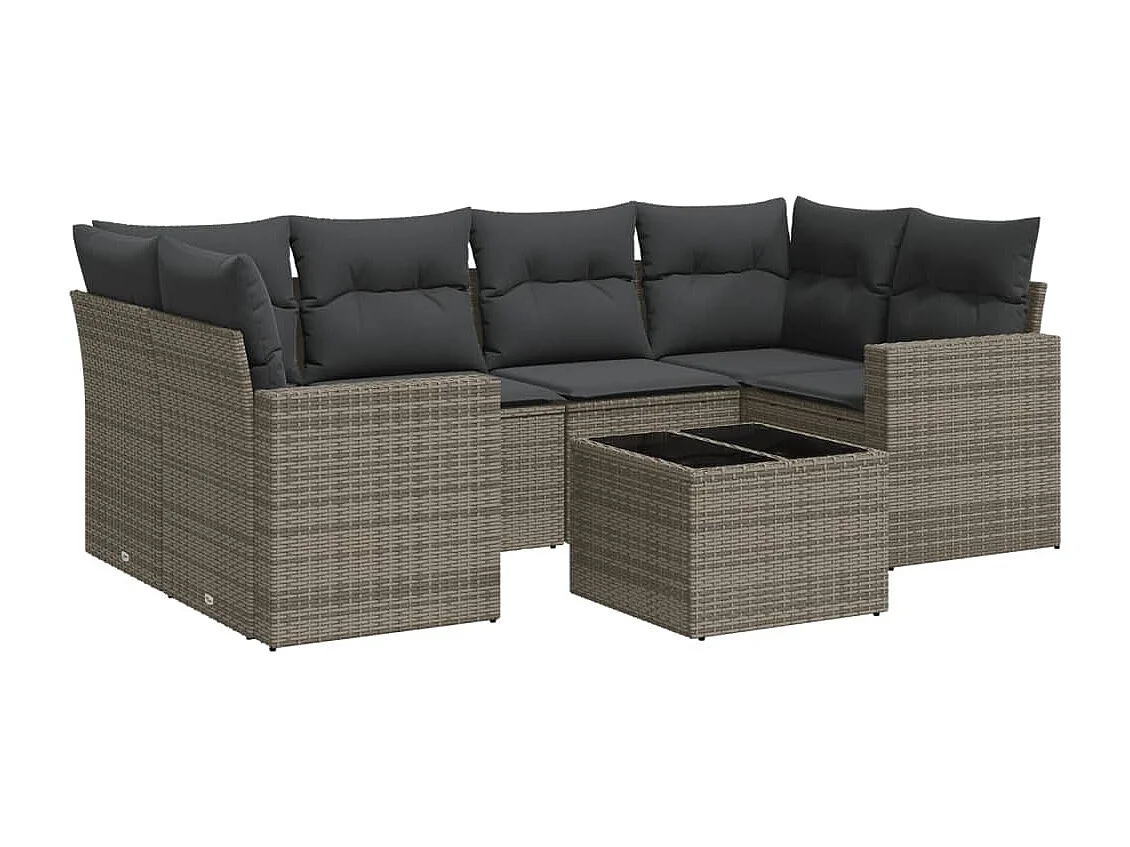 Salon de jardin avec coussins 7 pcs gris résine tressée