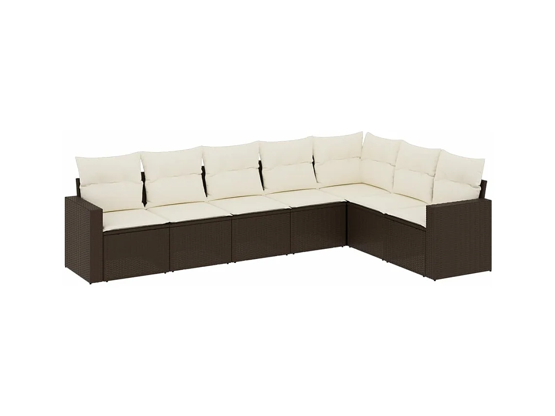 Salon de jardin avec coussins 7 pcs marron résine tressée