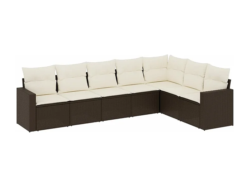 Salon de jardin avec coussins 7 pcs marron résine tressée