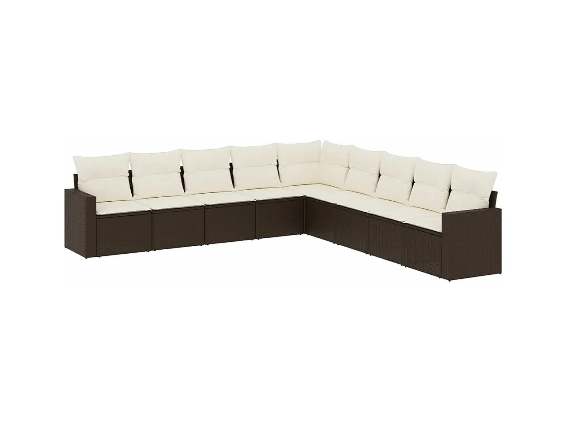 Salon de jardin avec coussins 9 pcs marron résine tressée