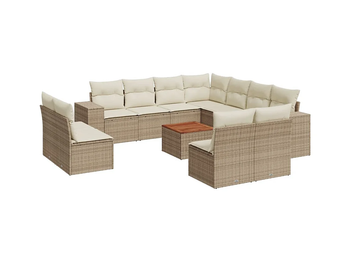 Salon de jardin avec coussins 12 pcs beige résine tressée