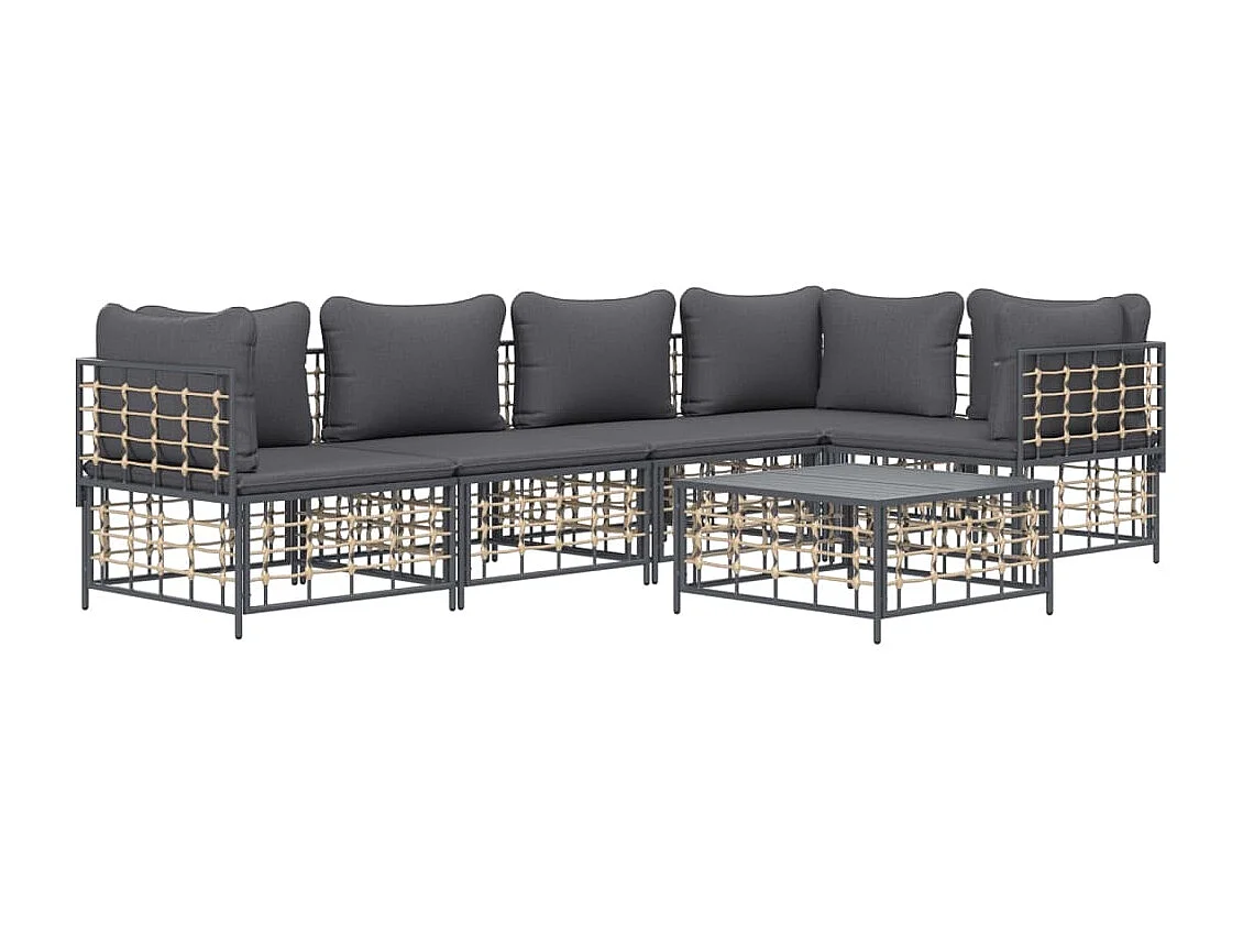 Salon de jardin 6 pcs avec coussins anthracite résine tressée