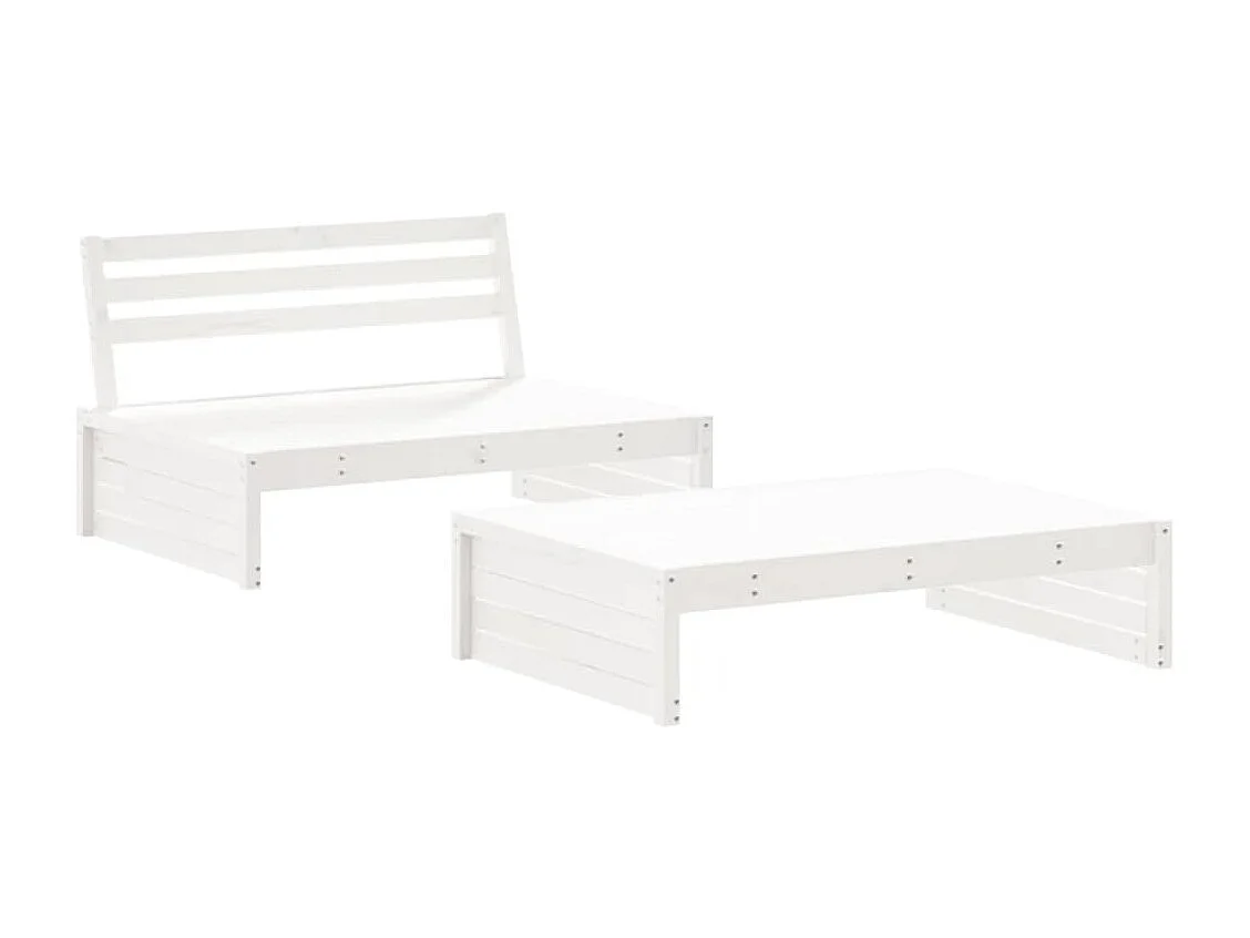 Salon de jardin 2 pcs avec coussins blanc bois massif