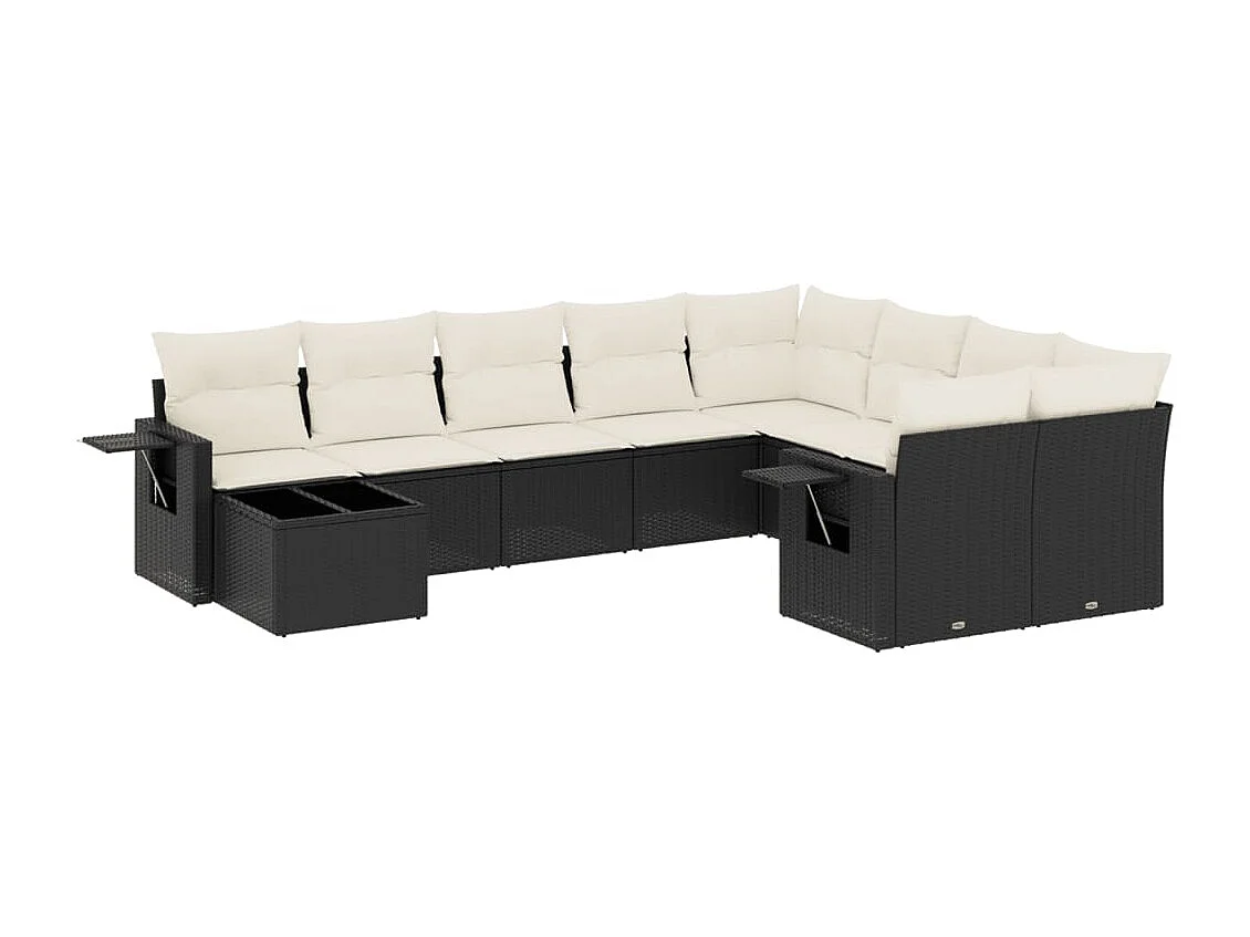 Salon de jardin 10 pcs avec coussins noir résine tressée