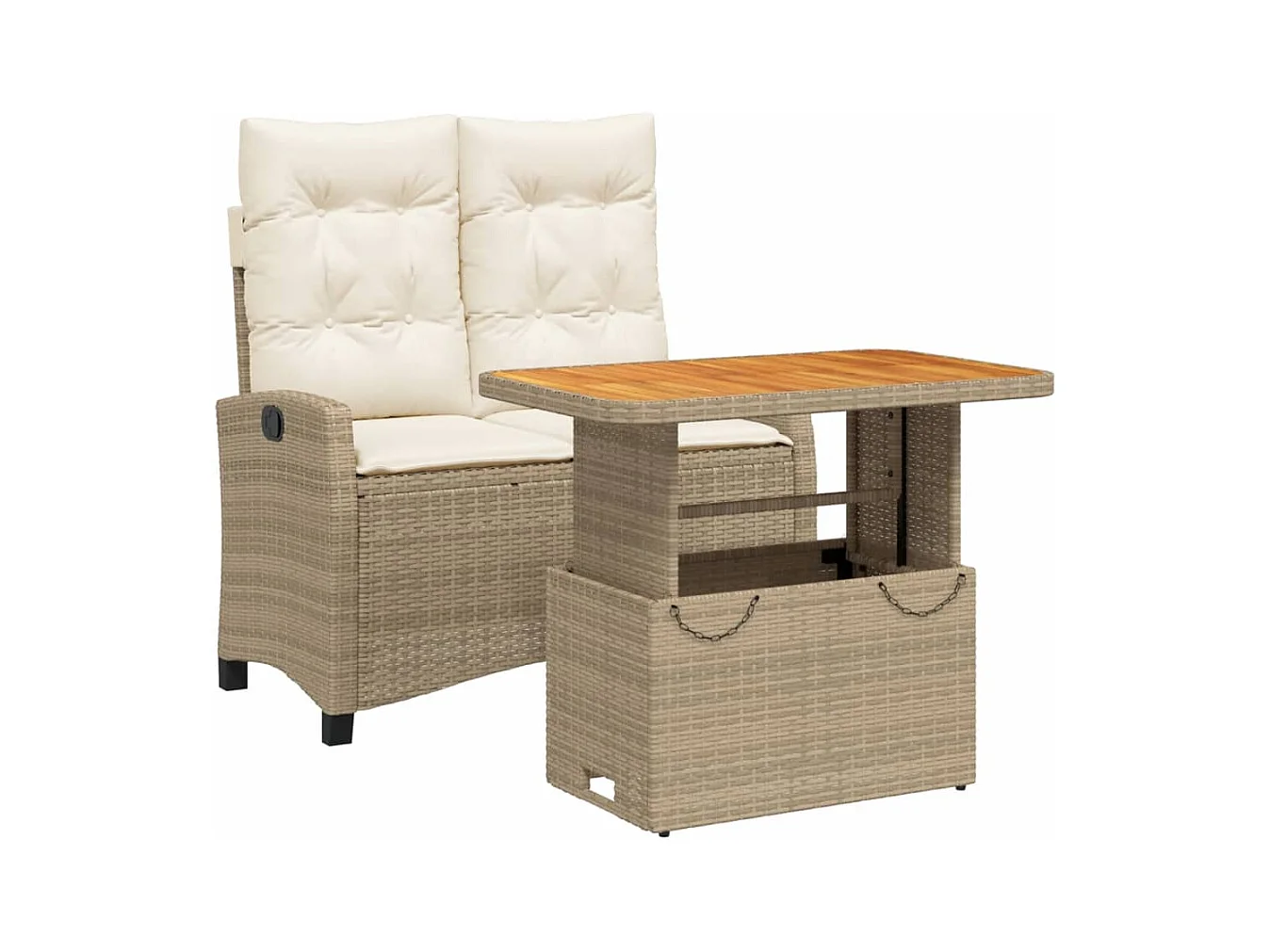 Ensemble à manger de jardin et coussins 2 pcs beige poly rotin
