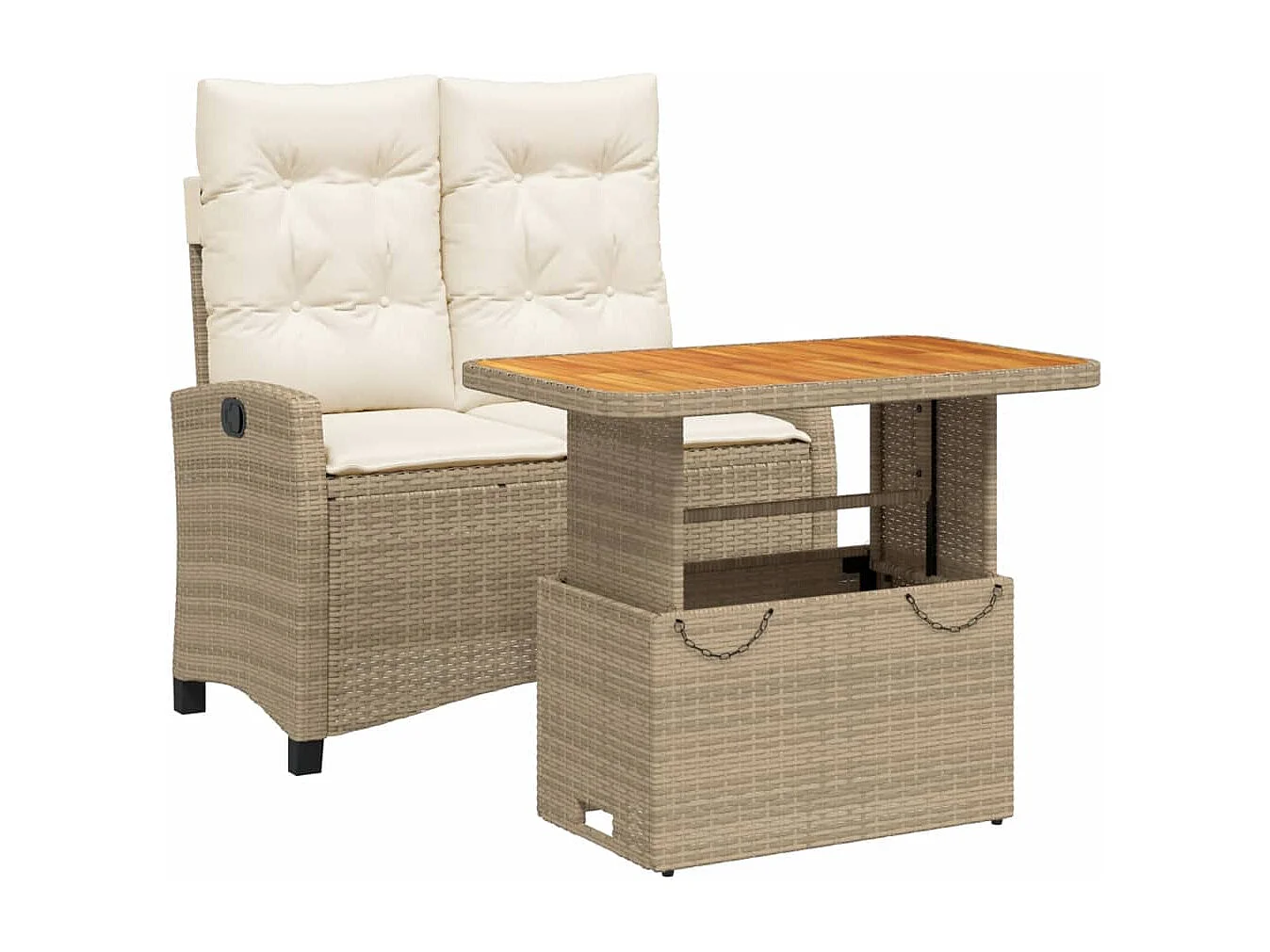 Ensemble à manger de jardin et coussins 2 pcs beige poly rotin