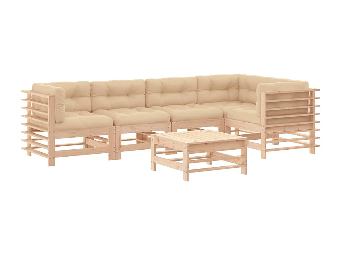 Salon de jardin 6 pcs avec coussins bois massif