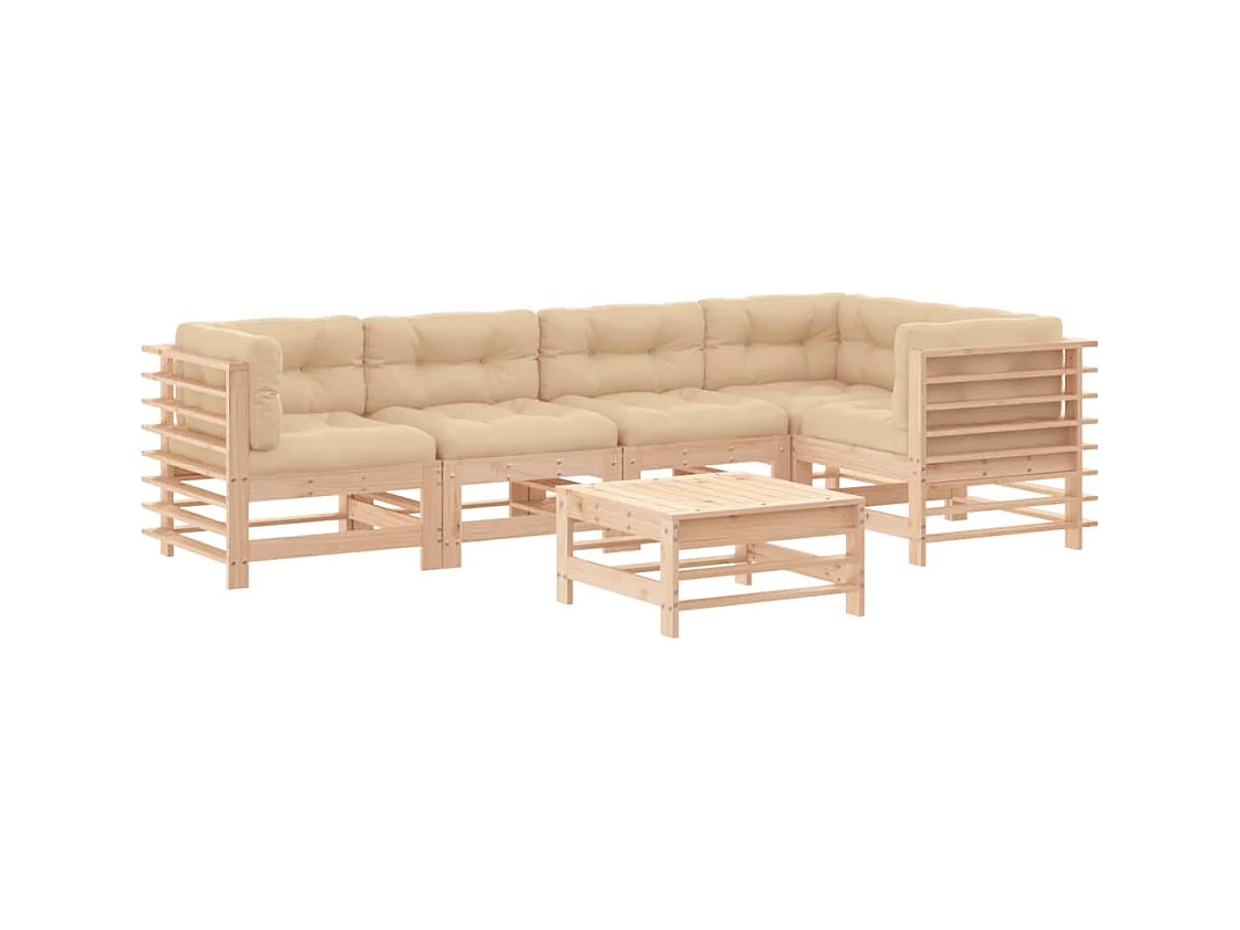 Salon de jardin 6 pcs avec coussins bois massif