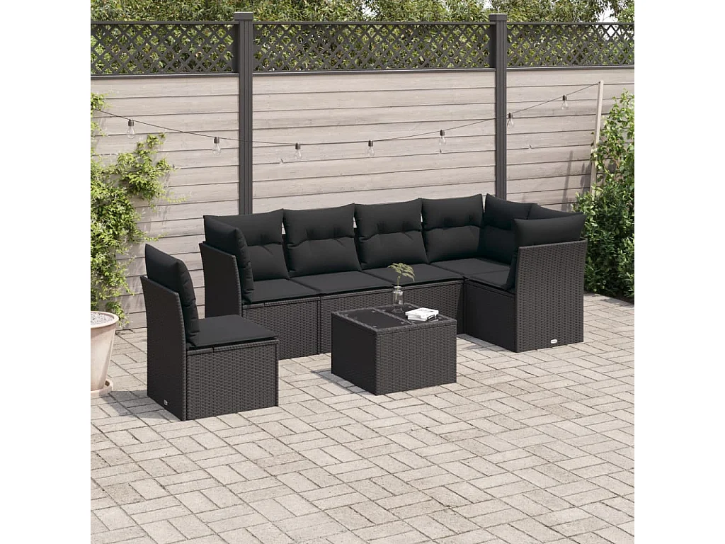 Salon de jardin avec coussins 6 pcs marron résine tressée