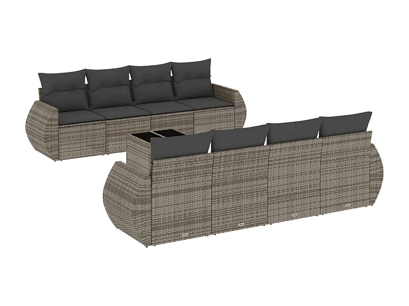 Salon de jardin 9 pcs avec coussins gris résine tressée
