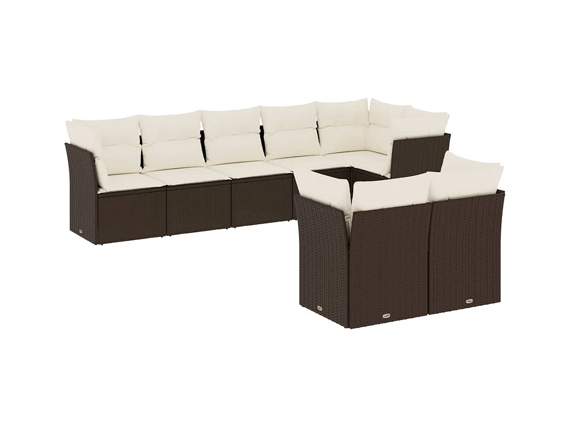 Salon de jardin 8 pcs avec coussins marron résine tressée